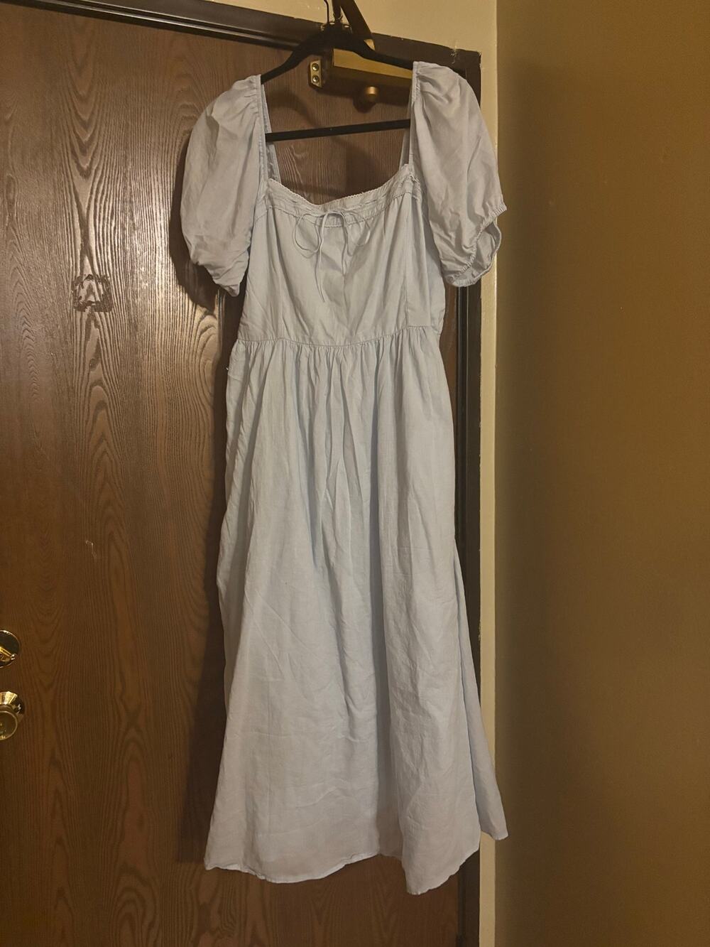 Abercrombie & Fitch Blue Boho Fall Indie Flowy Smocked Bell Sleeved Maxi Dress